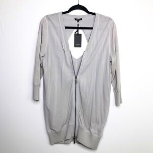 YUKA grey zip front open back sweater